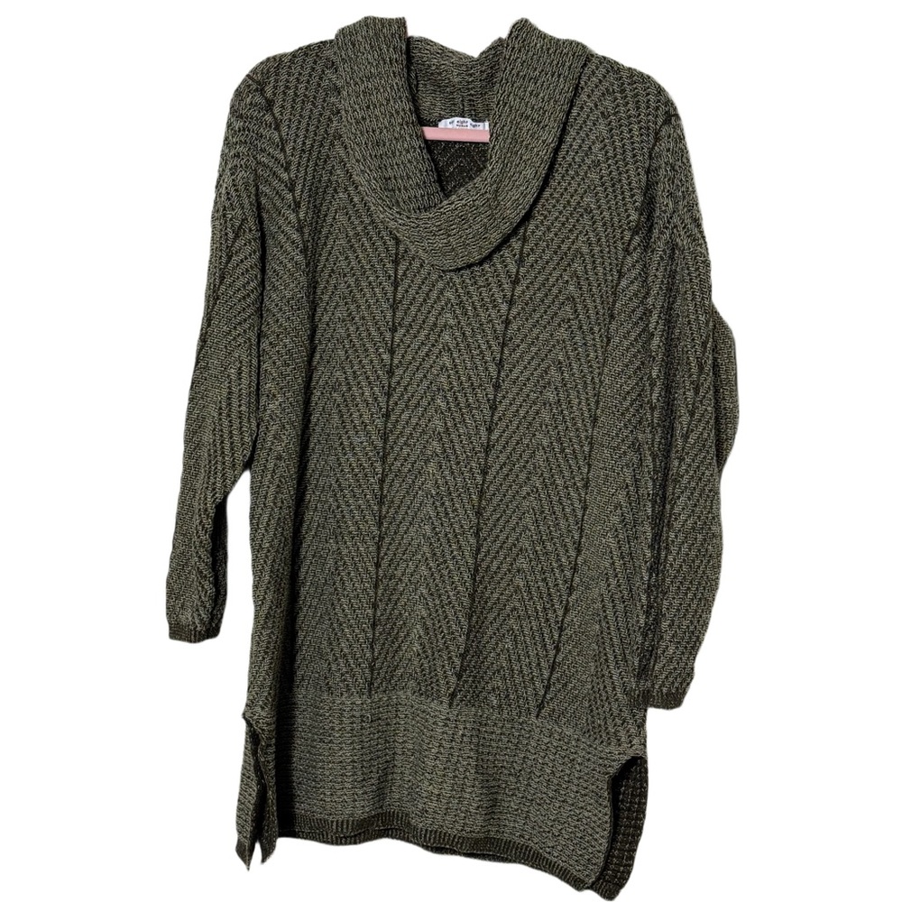 Eight Eight Eight Woman Dark Olive Cowl Neck Sweater Plus Size 1X Chevron Knit
